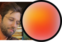 Cosmin’s portrait beside an orange gradient sphere