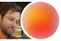 Cosmin’s portrait beside an orange gradient sphere
